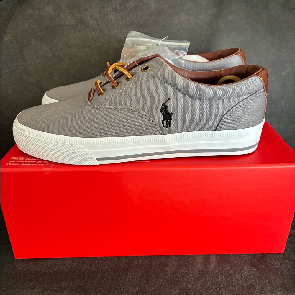 Bella Canvas Grey Canvas Sneaker with Brown Trim and White Sole
